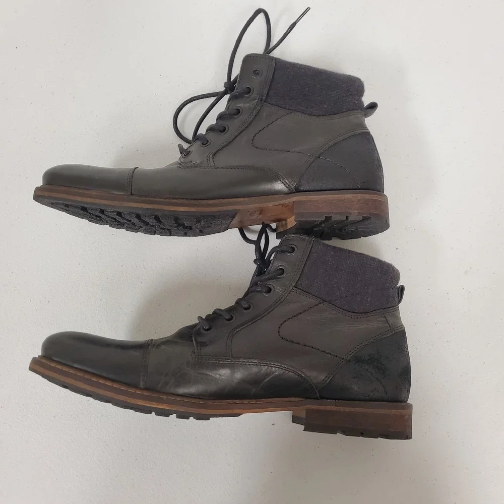 Bullboxer Mens Leather Paco Boots Size 9 US 42 EU Black Lace Up Ankle Round Toe